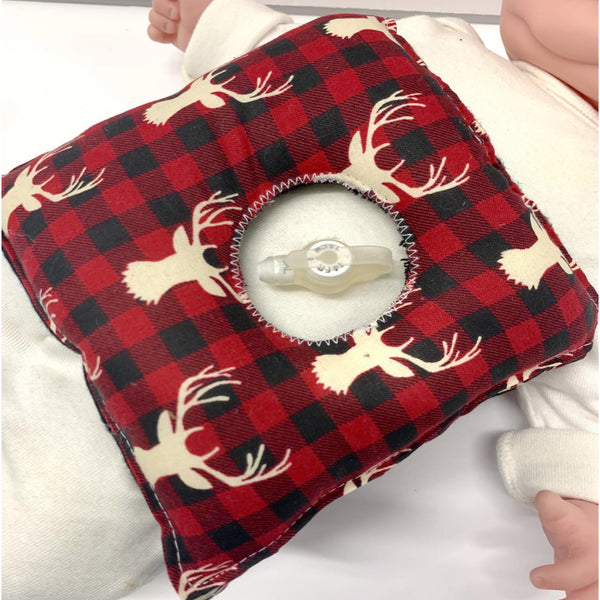 Buffalo Plaid Deer G-Tube Tummy Time Pillow